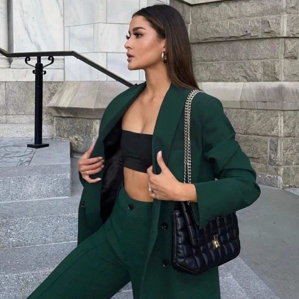 ZARA Francoise Olive Green High Rise Trouser Pants Size Large - Picture 7 of 9